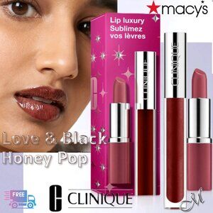 CLINIQUE “LIP LUXURY" 2 Piece Pop Longwear Lipstick/Pop Plush Creamy Lip Gloss